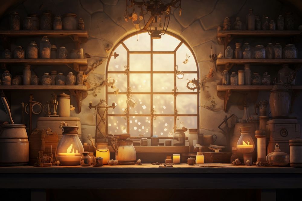 Potion shop architecture building light. AI generated Image by rawpixel.