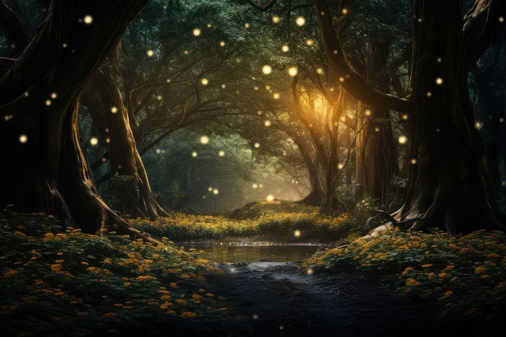 Magical forest outdoors woodland nature. AI generated Image by rawpixel.