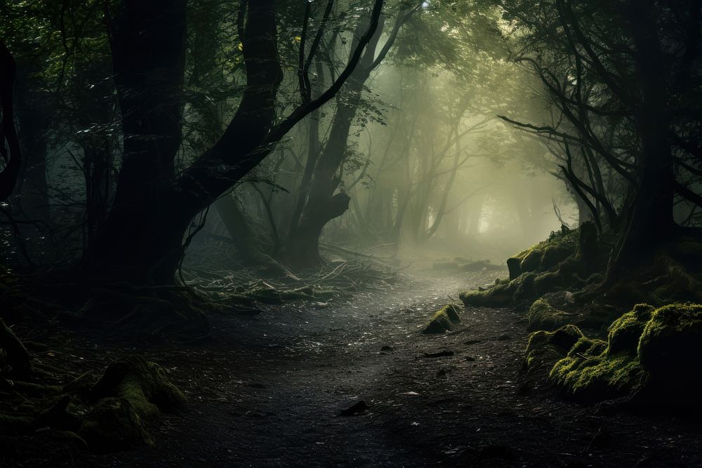Magical forest landscape woodland outdoors. AI generated Image by rawpixel.