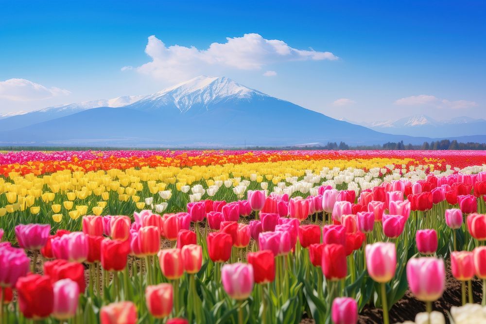 Spring flower field landscape. AI generated Image by rawpixel.