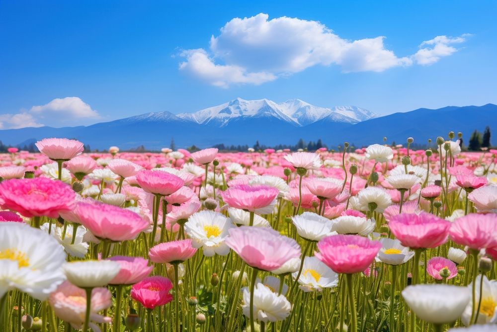 Spring flower field landscape. AI generated Image by rawpixel.