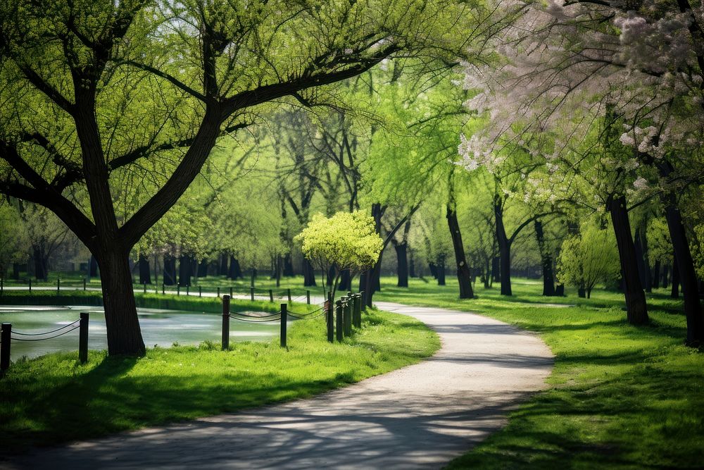Spring landscape park outdoors. AI generated Image by rawpixel.