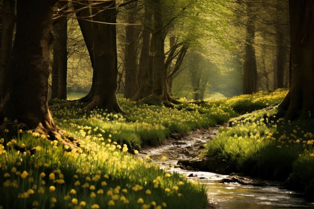 Spring landscape sunlight outdoors. AI generated Image by rawpixel.