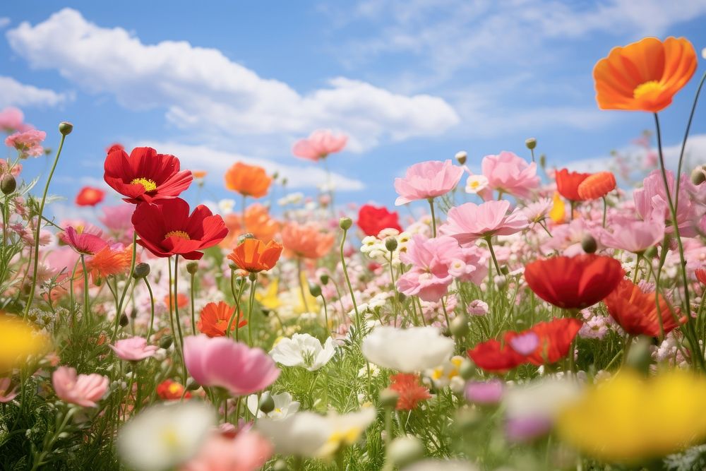 Spring flower sky landscape. AI generated Image by rawpixel.