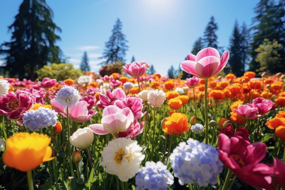 Spring flower garden landscape. AI generated Image by rawpixel.