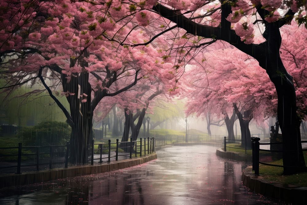 Spring rain outdoors blossom. AI generated Image by rawpixel.