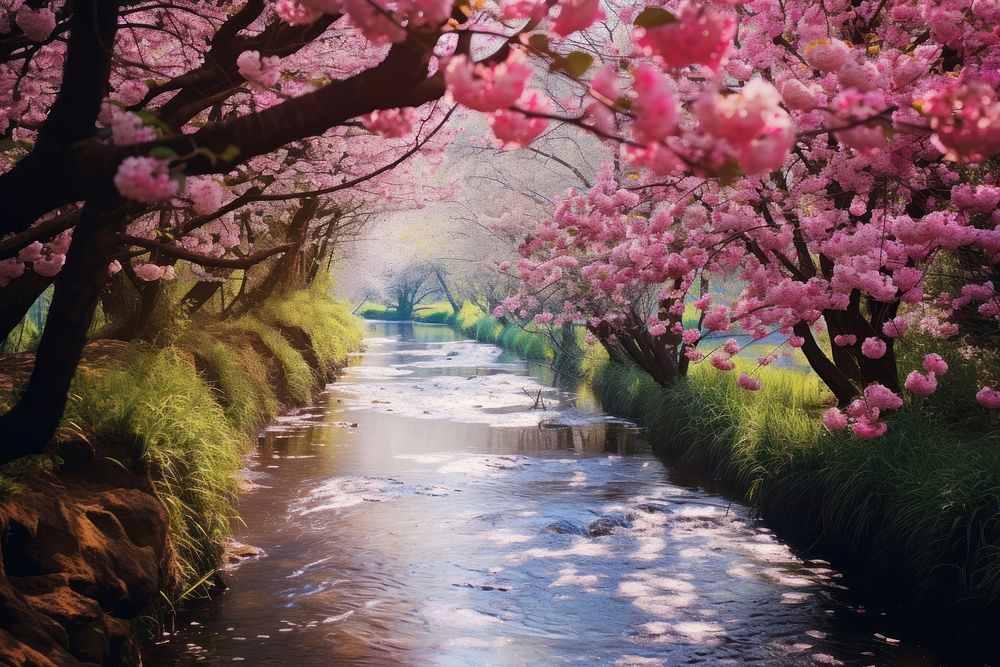 Spring landscape outdoors blossom. AI generated Image by rawpixel.