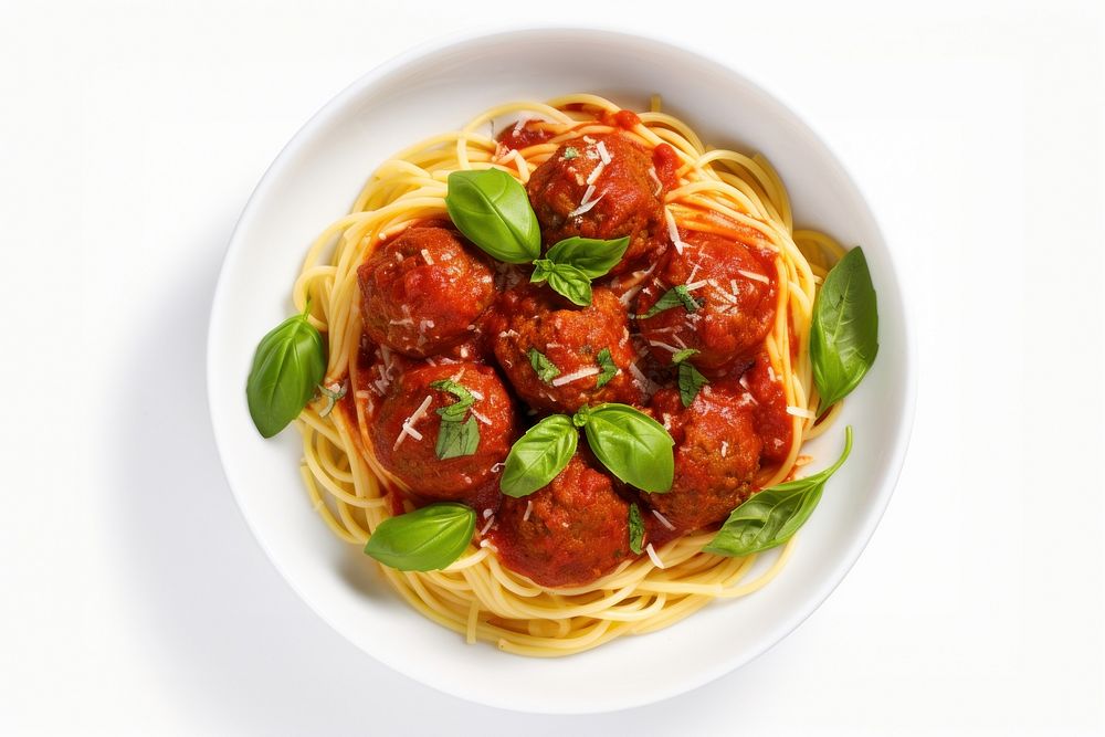 Spaghetti meat meatball pasta. AI generated Image by rawpixel.