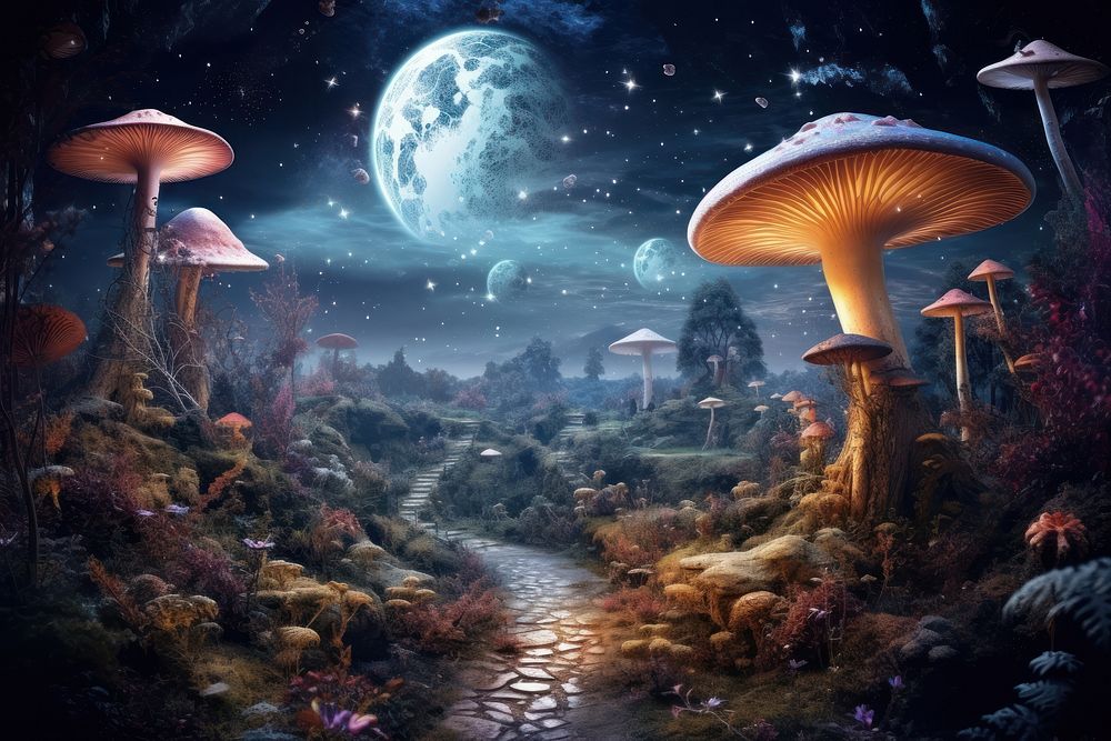 Surreal mushroom landscape outdoors fantasy nature. AI generated Image by rawpixel.