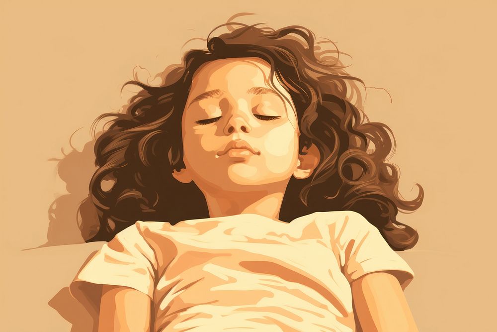 Kid girl sleeping portrait drawing. 