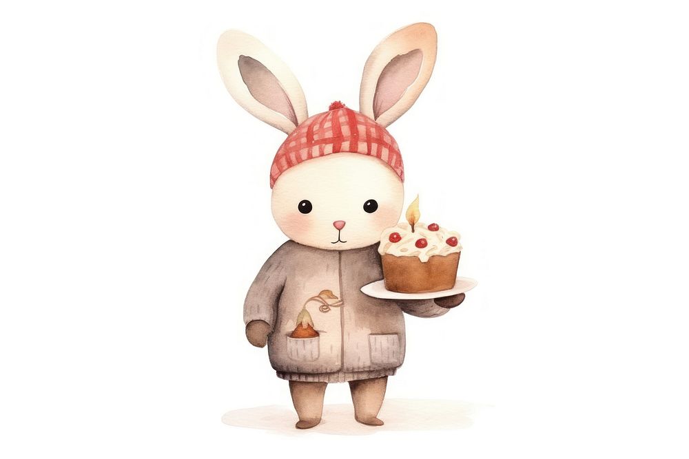 Rabbit holding a cake dessert cartoon winter. AI generated Image by rawpixel.