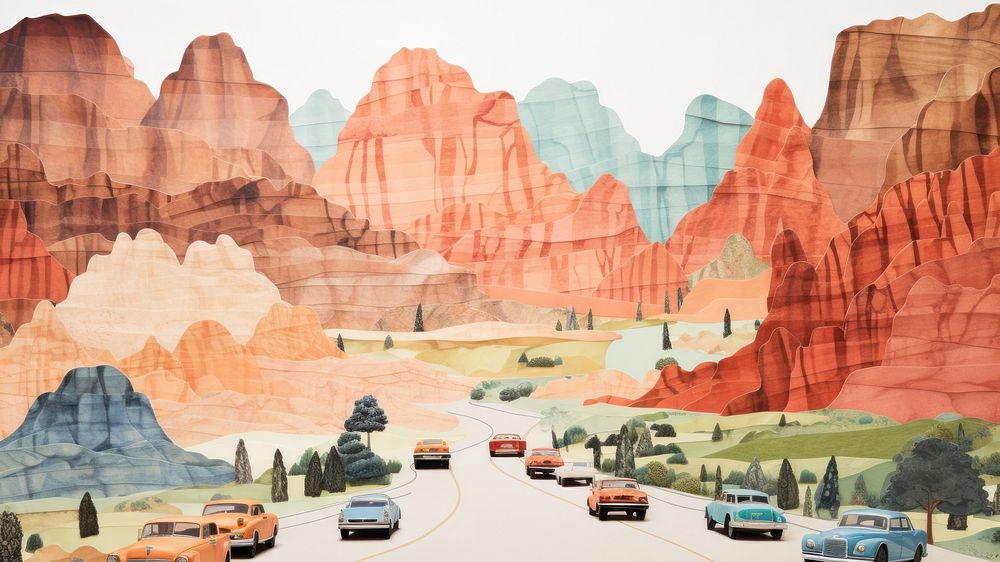 Mountain painting car outdoors. AI generated Image by rawpixel.