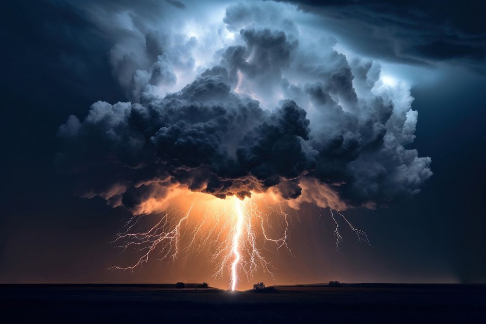 Storm thunderstorm lightning outdoors. AI generated Image by rawpixel.