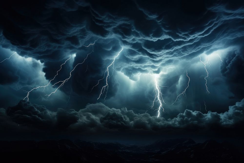 Thunder storm thunderstorm backgrounds lightning. AI generated Image by rawpixel.