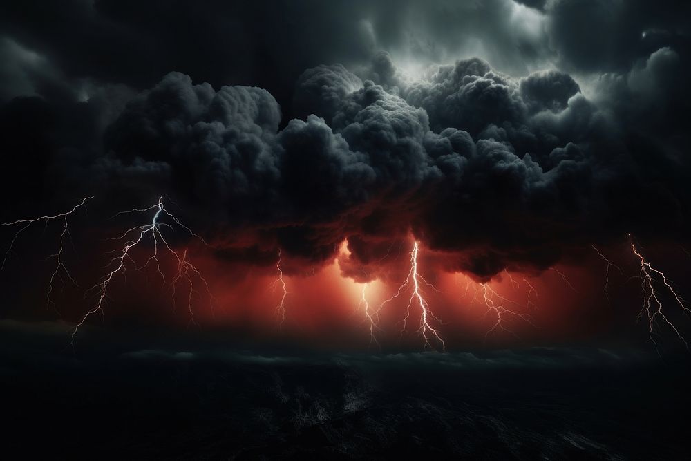 Apocalyptic thunder storm thunderstorm lightning outdoors. AI generated Image by rawpixel.