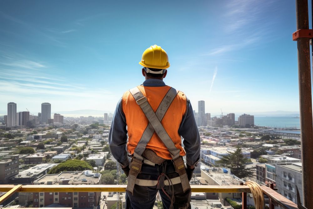 Construction worker building city architecture. 