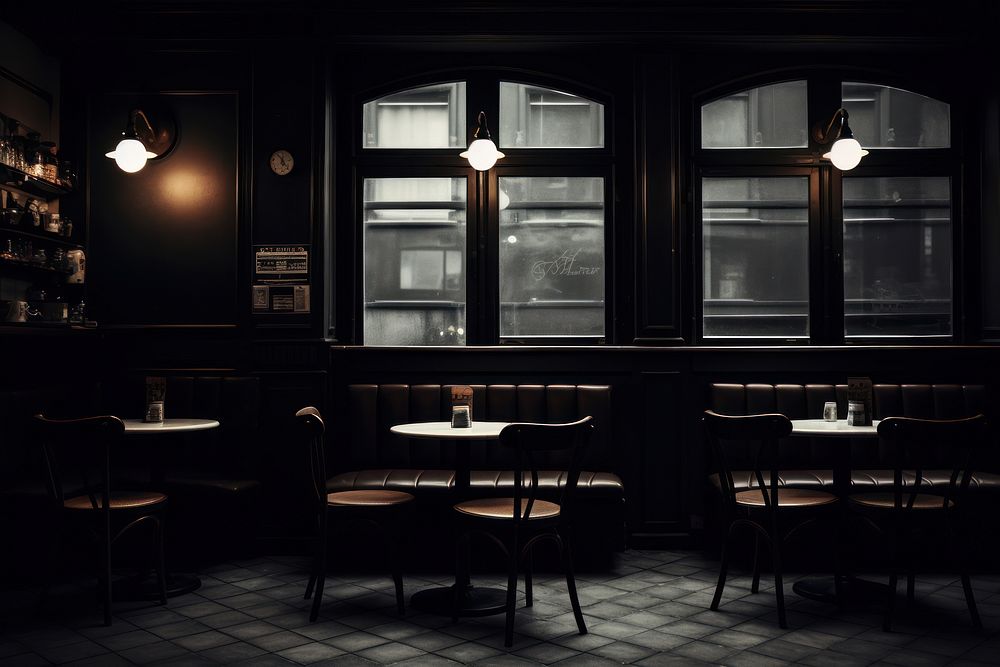 Black cafe background restaurant furniture table. AI generated Image by rawpixel.