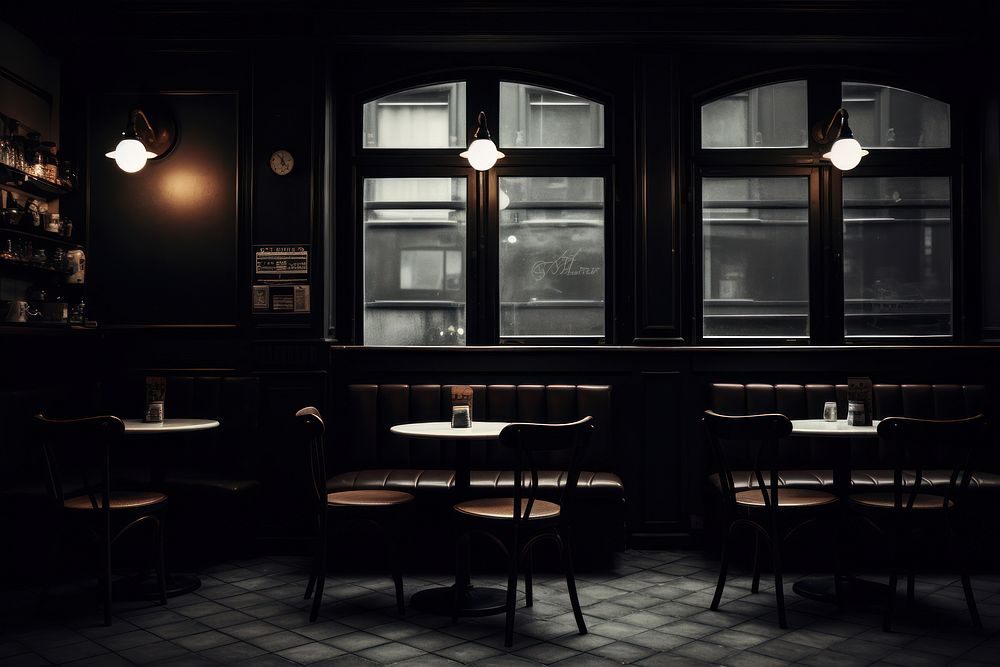 Black cafe background restaurant furniture table. 