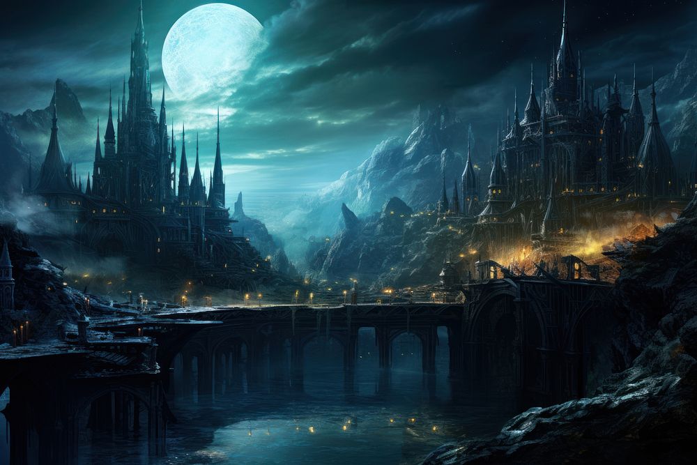 Gothic city night astronomy outdoors. AI generated Image by rawpixel.