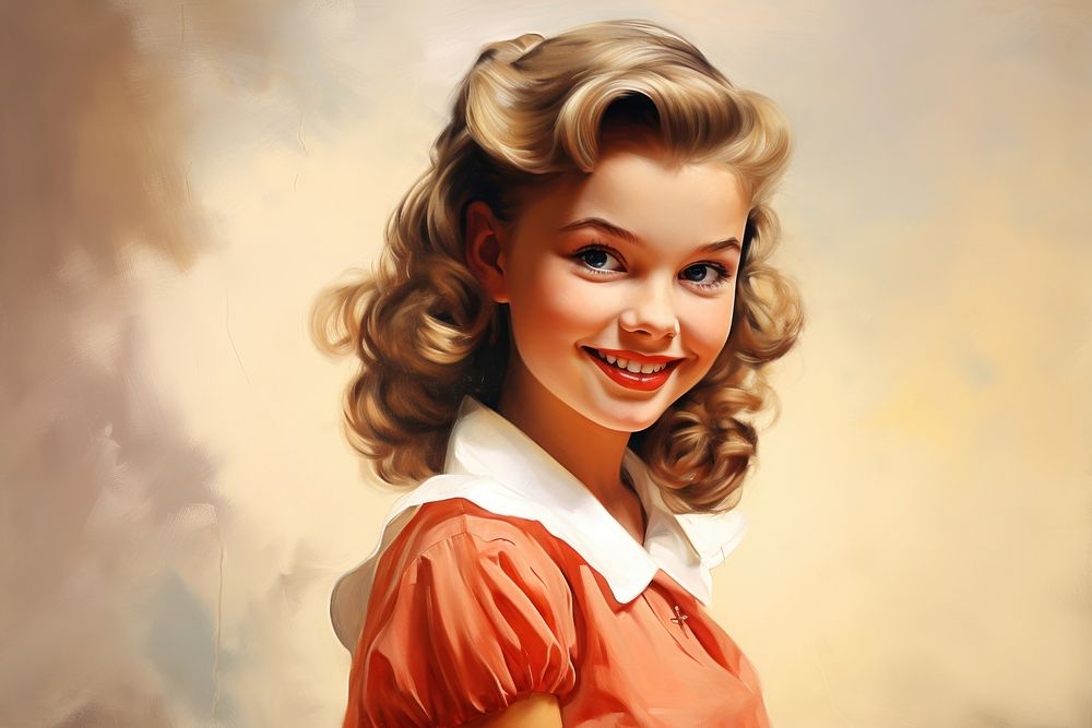 Retro painting portrait smiling. AI generated Image by rawpixel.