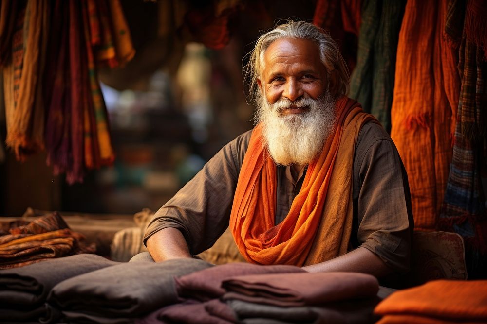 Indian happy Cloth merchant adult spirituality homelessness. 