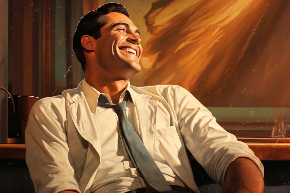 Retro laughing smile adult. 