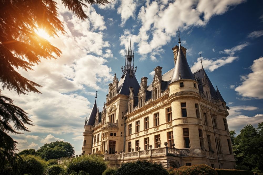 French chateau architecture building landmark. AI generated Image by rawpixel.
