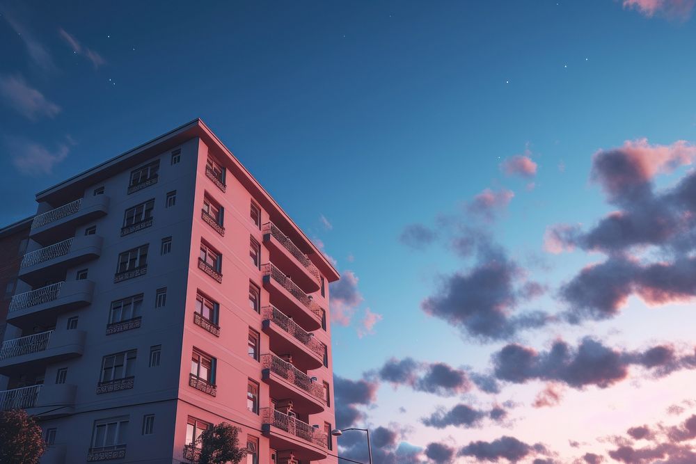 Apartment building architecture evening city. AI generated Image by rawpixel.