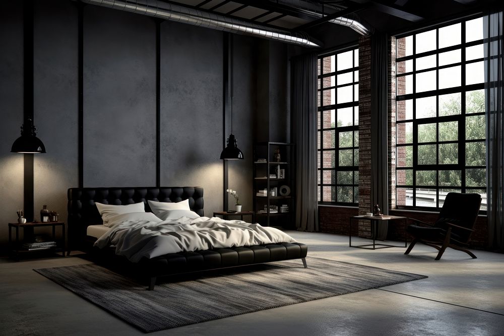 Modern industrial style bedroom architecture furniture building. AI generated Image by rawpixel.