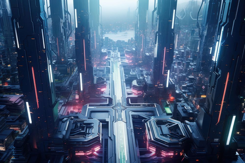 Cyberpunk city architecture metropolis cityscape. AI generated Image by rawpixel.