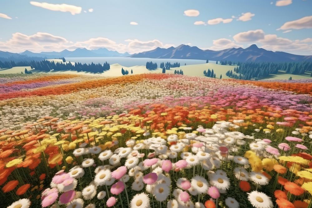 Flower field landscape outdoors blossom. 