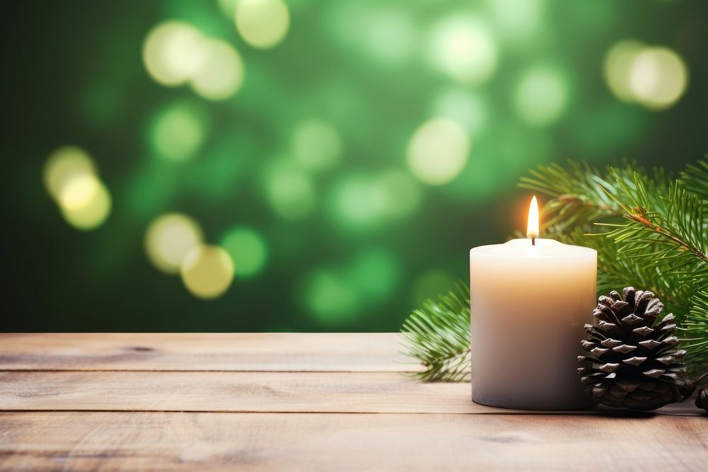 Christmas decoration candle green wood. AI generated Image by rawpixel.