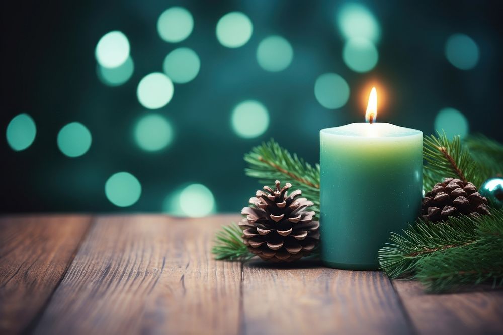 Christmas decoration candle green illuminated. AI generated Image by rawpixel.