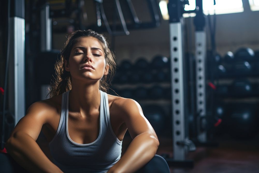 Tired adult woman gym. AI generated Image by rawpixel.