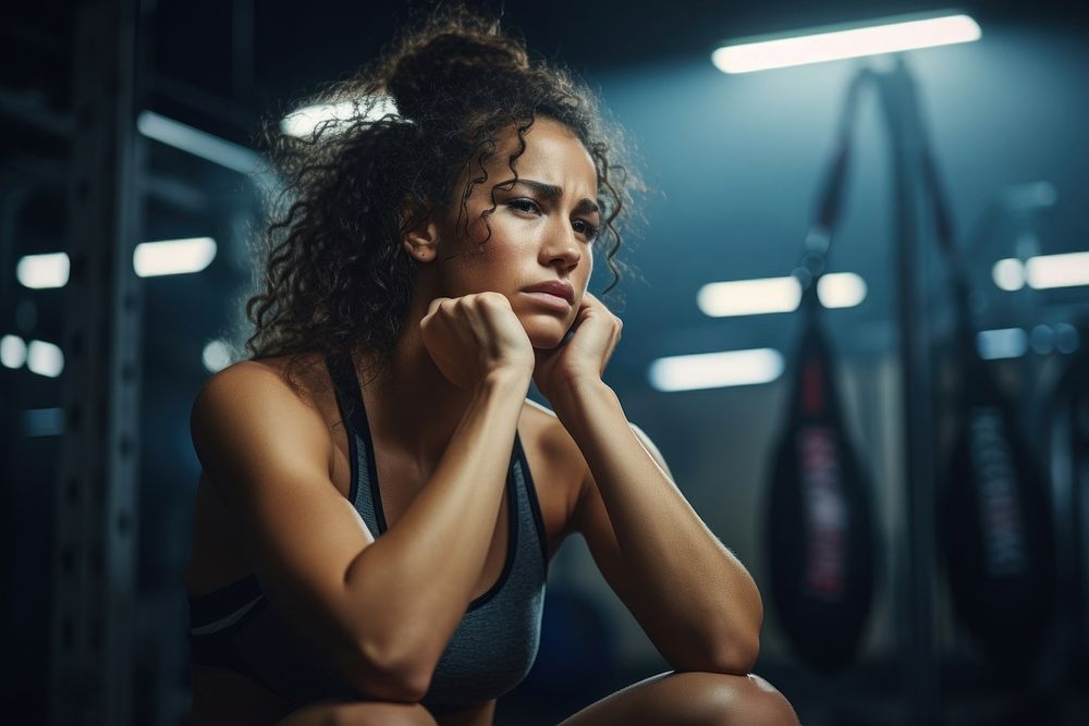 Adult woman gym contemplation. AI generated Image by rawpixel.