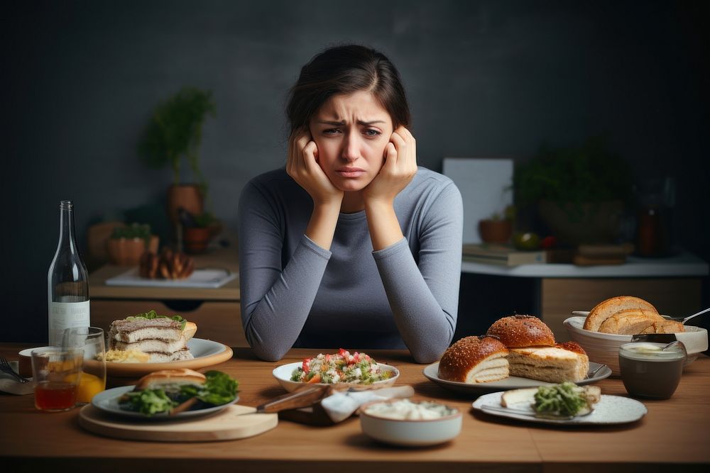 Food worried sitting table. AI generated Image by rawpixel.