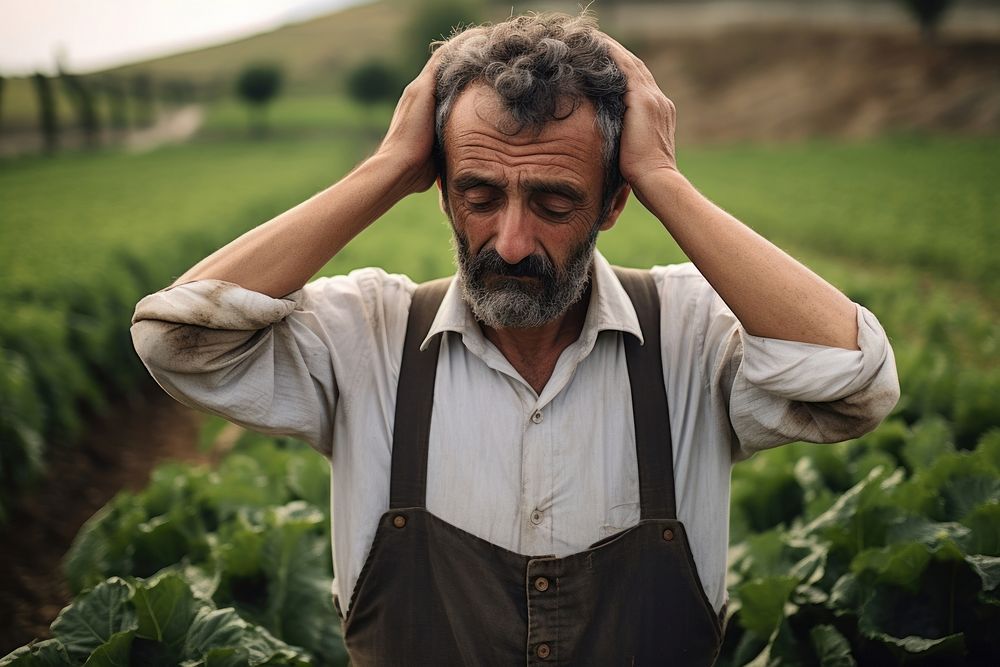 Standing portrait worried farmer. AI generated Image by rawpixel.