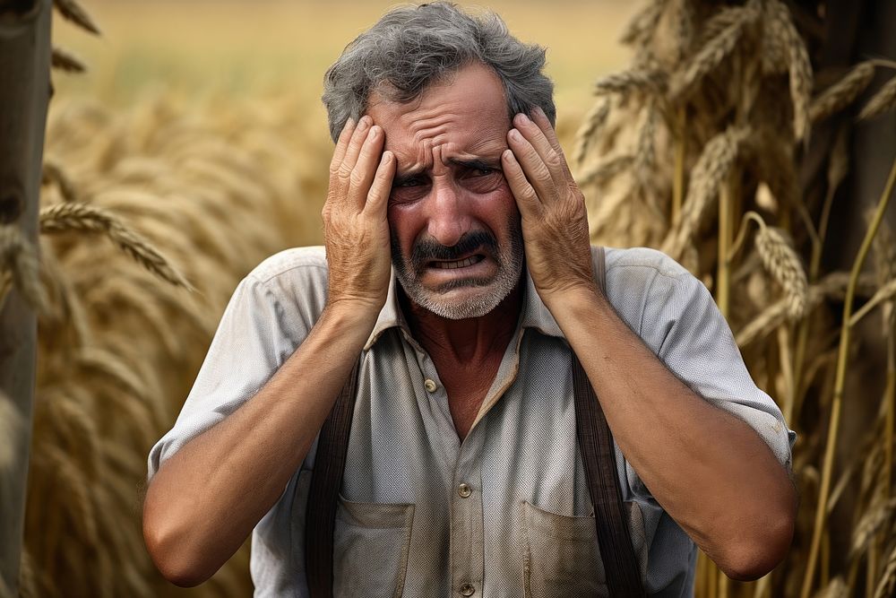 Worried farmer adult hopelessness. AI generated Image by rawpixel.
