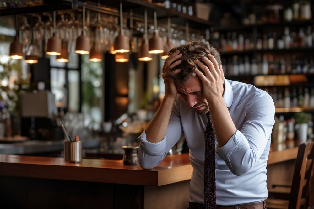 A tried restaurant owner exhibiting stress worried adult disappointment. AI generated Image by rawpixel.