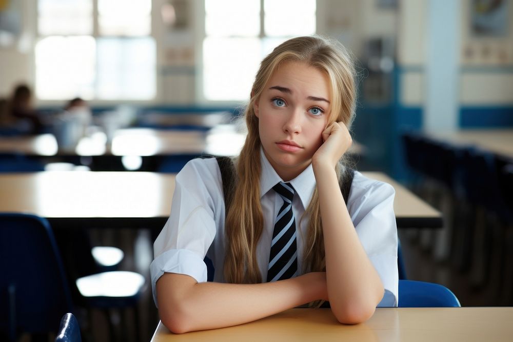 Student worried sitting disappointment. AI generated Image by rawpixel.