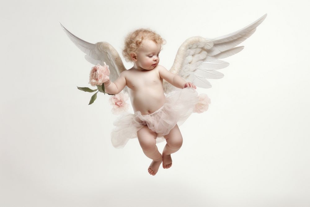 Baby cupid flower flying angel. AI generated Image by rawpixel.