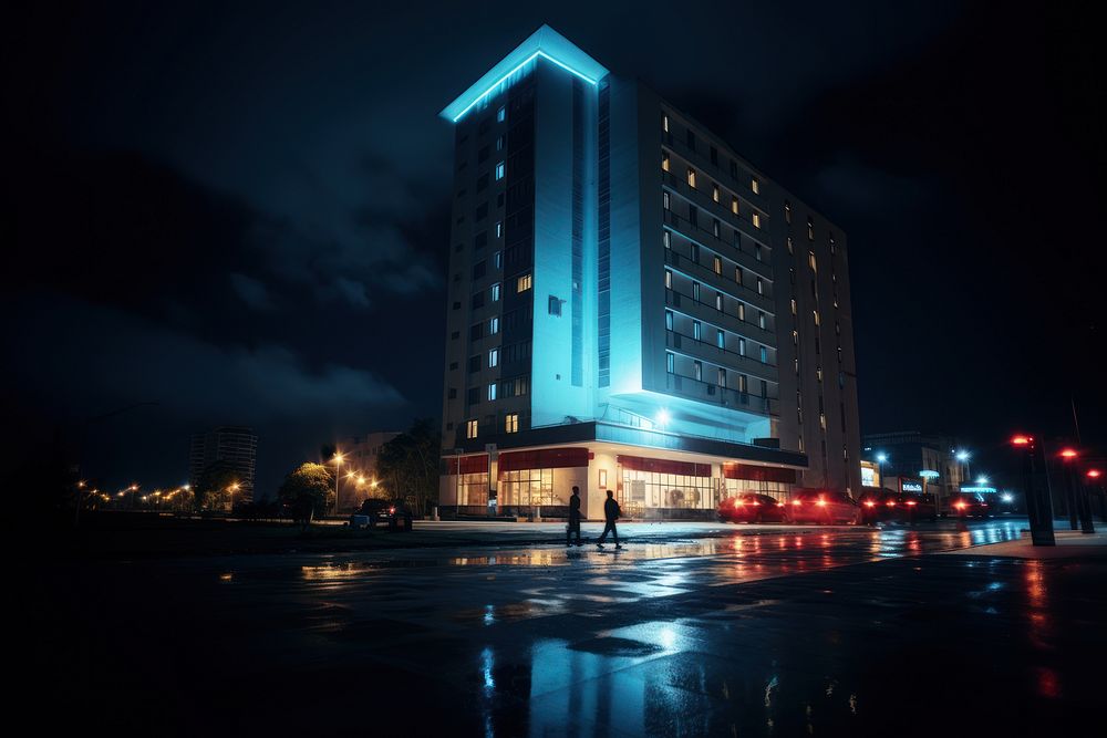 Hotel night city architecture. AI generated Image by rawpixel.