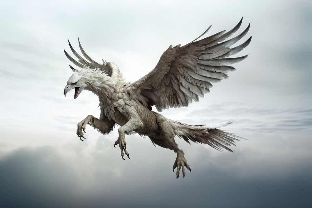Flying griffin vulture animal bird. AI generated Image by rawpixel.