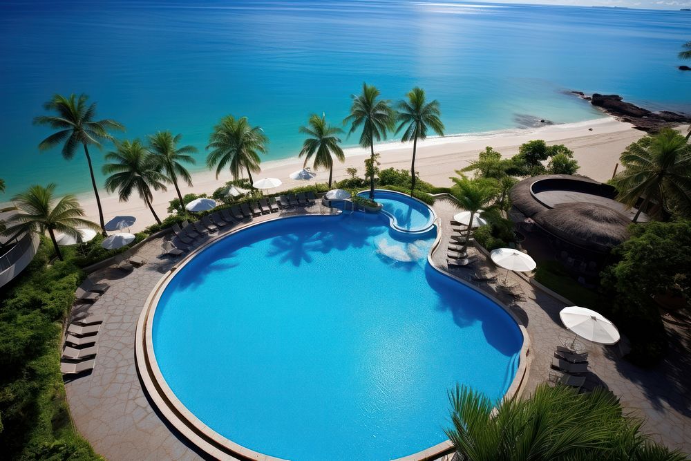 Seaside resort big swimming pool outdoors island nature. AI generated Image by rawpixel.