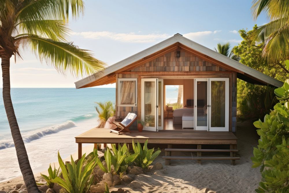 Small beachfront bungalow architecture building outdoors. AI generated Image by rawpixel.