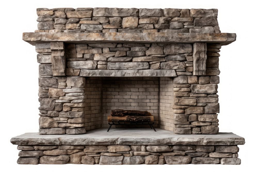 Rustic stone fireplace with stacked stone design. Stone fireplace features a natural look. Perfect for cozy settings, this…