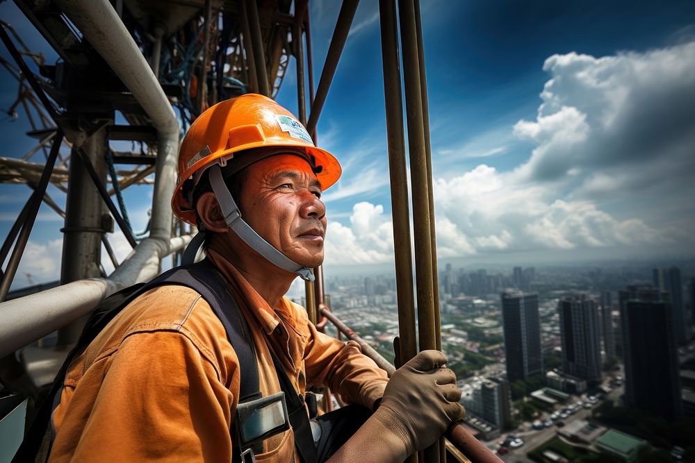 Asian construction worker architecture hardhat helmet. AI generated Image by rawpixel.