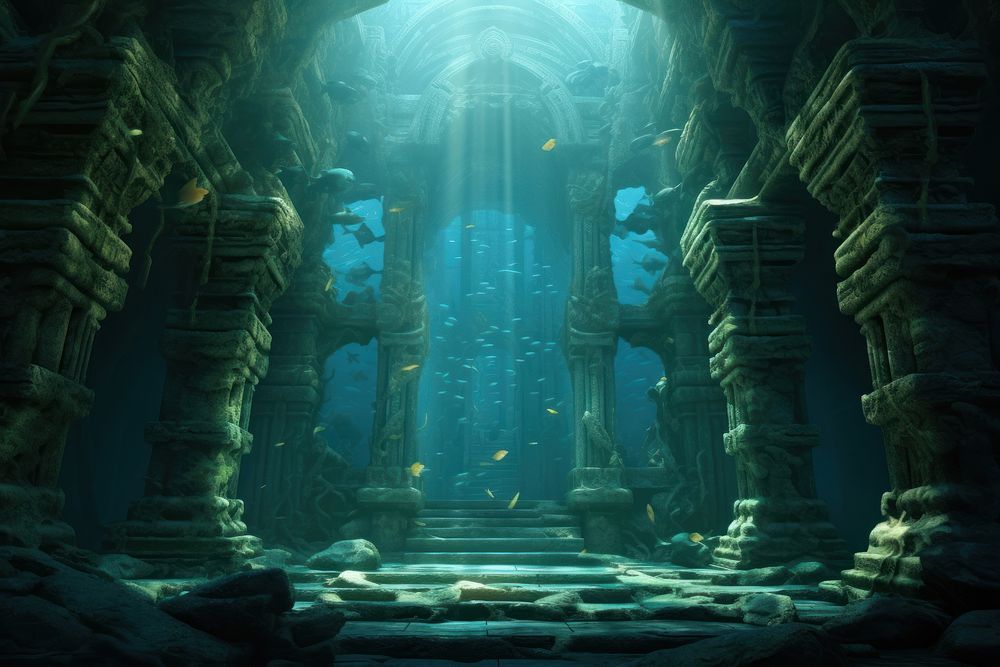 Atlantis backdrop underwater nature fish. AI generated Image by rawpixel.