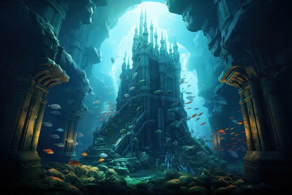 Atlantis backdrop ocean fish transportation. AI generated Image by rawpixel.
