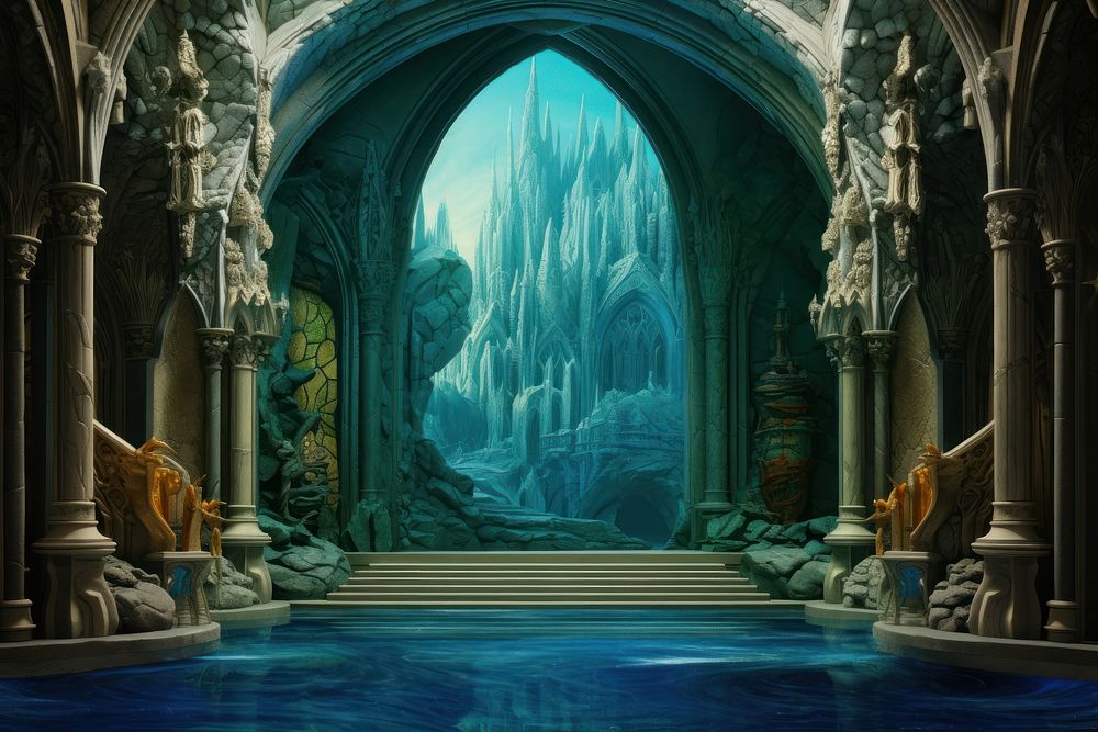 Atlantis backdrop architecture building nature. AI generated Image by rawpixel.